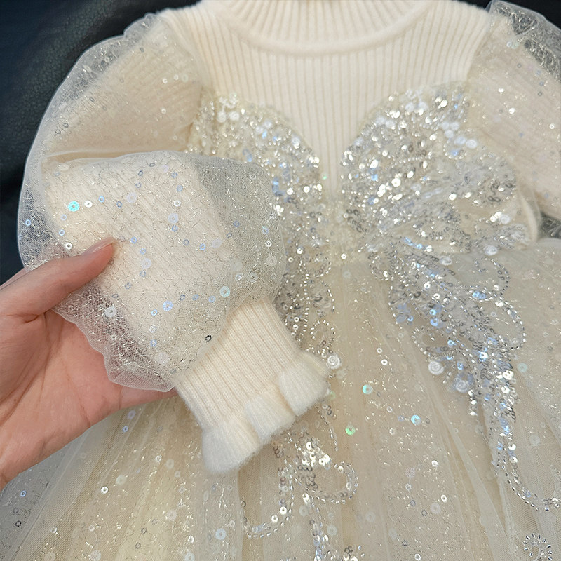 女童连衣裙秋冬2025新款毛衣裙儿童生日公主裙洋气白色高级感礼服,淘宝优惠券,粉丝福利购,淘宝优惠卷