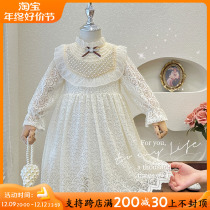 Girls dress for dress and autumn clothing 2023 new middle and child long sleeve skirt little girl foreign air lace long sleeve princess dress