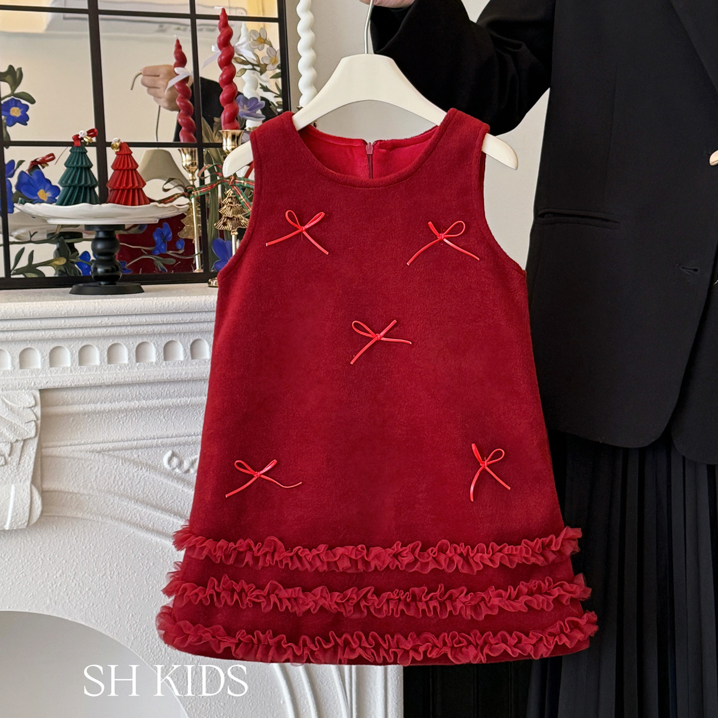 女童连衣裙套装冬装宝宝加绒新年装红色公主裙儿童洋气毛呢背心裙,淘宝优惠券,粉丝福利购,淘宝优惠卷