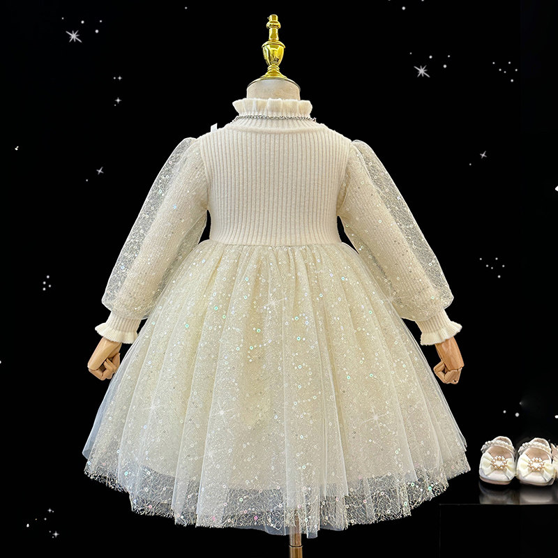 女童连衣裙秋冬2025新款毛衣裙儿童生日公主裙洋气白色高级感礼服,淘宝优惠券,粉丝福利购,淘宝优惠卷