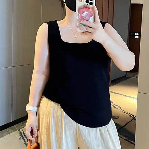 300斤胖mm春夏新款百搭宽肩带U领内搭背心宽松通勤针织遮肉吊带女 - 图0
