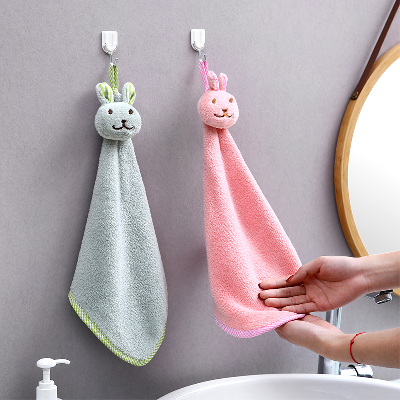 擦手巾挂式超强吸水厨房擦手毛巾可爱珊瑚绒洗手间浴室加厚不掉毛-图0