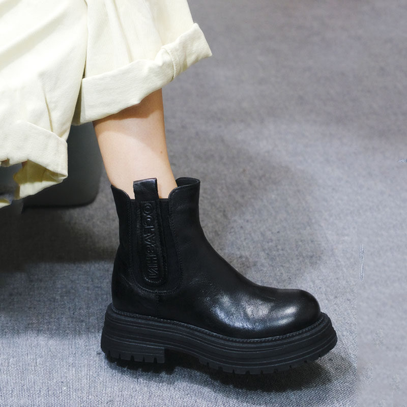 小婉轻奢高品质头层牛皮短靴女秋冬时尚简约休闲气质中跟切尔西靴,淘宝优惠券,粉丝福利购,淘宝优惠卷