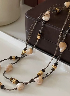 法式复古简约天然贝壳项链潮小众设计高级轻奢气质百搭长款毛衣链