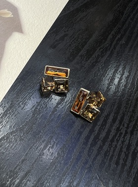 老钱风复古做旧金属圆形滴油项链女轻奢高级感气质咖色水钻耳环潮