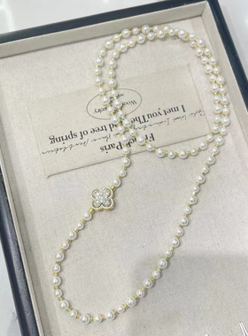 法式多层叠戴珍珠四叶草水钻项链小众设计感轻奢气质百搭毛衣链潮