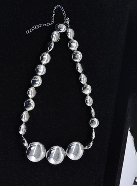 欧美金属夸张个性颈链百搭时尚大串珠简约气质银色项链2023年新款