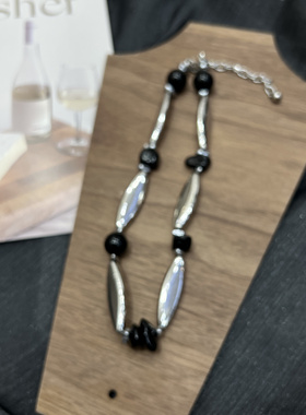 欧美简古夸张银色不规则串珠项链小众冷淡风个性锁骨链气质颈链潮