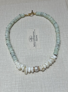 法式复古贝壳串珠天然石项链轻奢高级感轻奢小众独特彩色锁骨颈链