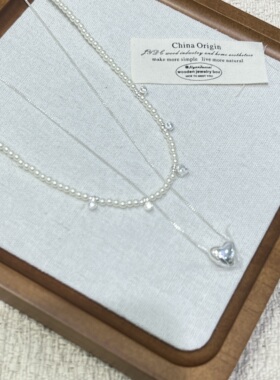 法式复古高级感爱心锆石双层叠戴珍珠项链小众时尚气质百搭锁骨链