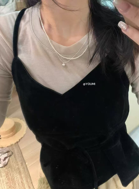 2025新款时尚百搭双层叠戴珍珠爱心项链简约轻奢小众设计感锁骨链