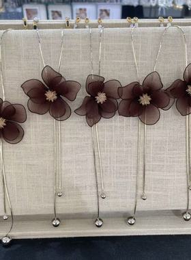 法式复古简约咖色花朵蛇骨项链轻奢小众高级气质百搭长款毛衣链潮