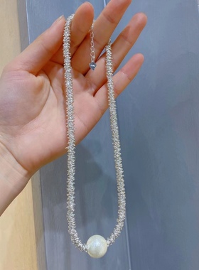 极光碎银子珍珠项链女款项圈颈链轻奢高级设计感小众ing潮锁骨链
