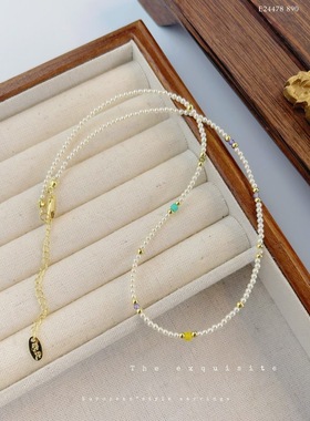 法式复古高级感彩色米珠项链轻奢小众手工串珠锁骨链百搭个性颈链