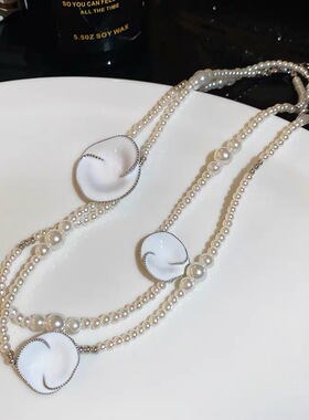 日韩时尚简约珐琅滴油花朵长款珍珠项链小众轻奢气质百搭毛衣链潮