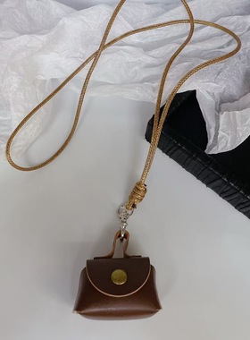 复古手工编织牛皮钥匙包挂件小众设计感迷你零钱包皮质收纳挂件潮