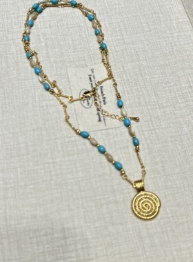 法式复古天然石贝壳猫眼串珠项链新中式个性气质轻奢气质锁骨链潮