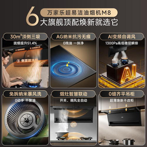 以旧换新补贴万家乐顶侧双吸抽油烟机燃气灶热水器家用厨房一套M8 - 图0