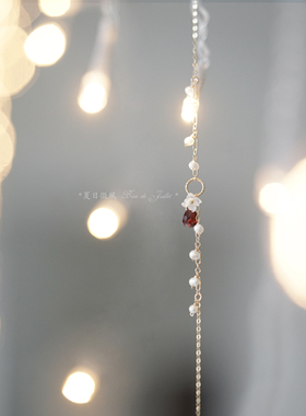 绝美石榴石贝壳花珍珠项链