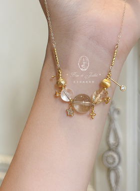 慕晚系列*秋日美拉德。原创925银镀金黄白水晶兔毛项链精致气质女