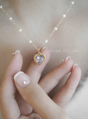 夏日微风粉色爱心项链