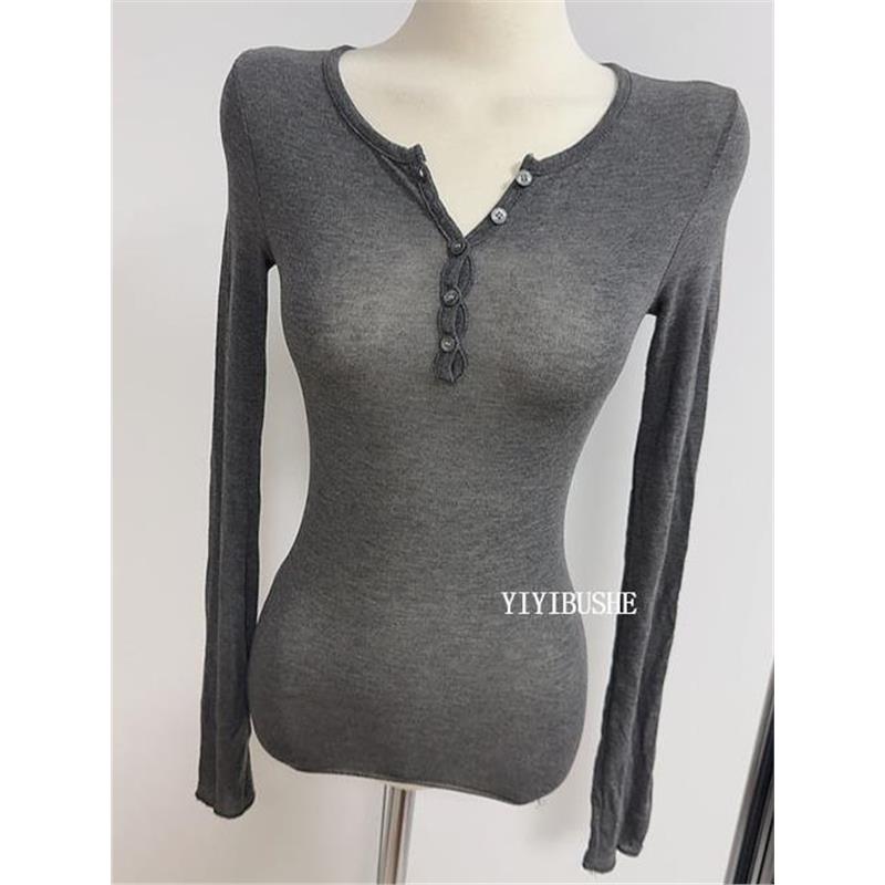 51STUDIO自制 LK520性感微透半开领~亲肤女人味长袖打底衫T恤bm - 图3