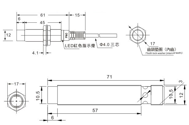 Famp;C嘉准M12金属接近开关F3C12KN04NN2PP2 R2M三线24VNPN常开 - 图2