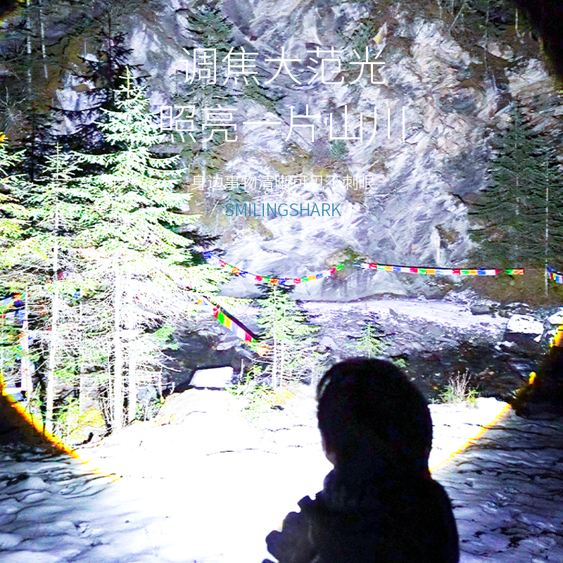 微笑鲨强光手电筒充电户外远射超亮白激光变焦大功率超长续航5991 - 图0