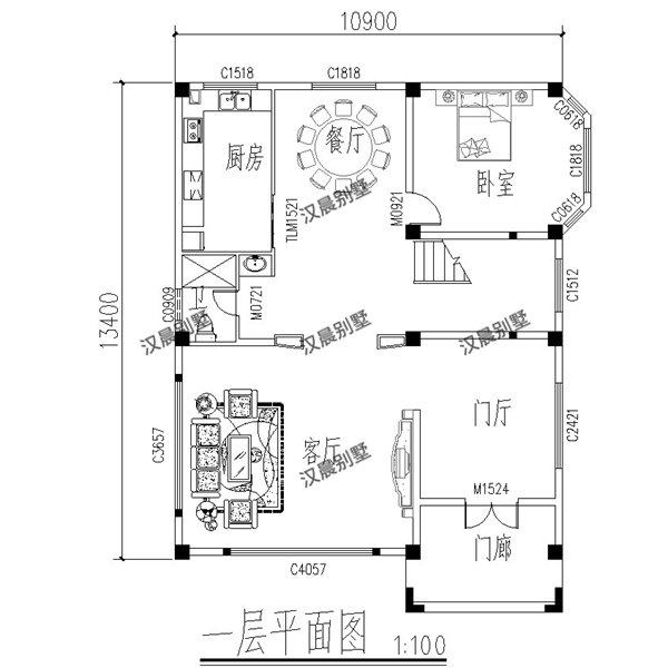 11xx13.4米二层半复式客厅农村自建房设计图三层经济小别墅图纸 - 图0