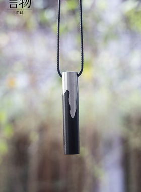 原创手作风黑檀木镶嵌足银项链