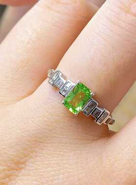 新款彩宝戒指925银镶嵌天然橄榄石活口女戒多款式长方4*6精致百搭