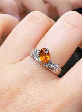 天然彩宝新款戒指s925银镶嵌天然芬达石榴石活口可调女戒多款式