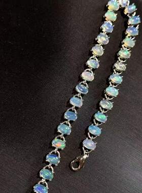 简单爪镶多粒手链s925银镶嵌天然欧泊女士手饰精致百搭满镶款