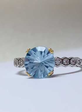 方形简单款多宝戒指925银镶嵌天然石榴石蓝托帕橄榄石活口百搭戒