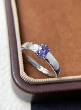 新款戒指s925银镶嵌天然坦桑石海蓝宝宽版男女通用活口简单戒指