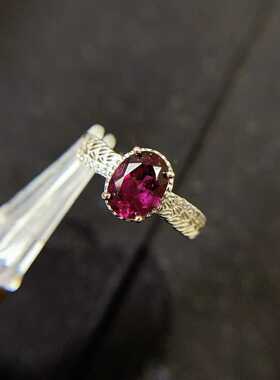 彩宝首饰个性款戒指s925银镶嵌天然镁铝石榴石椭圆6*8活口可调戒