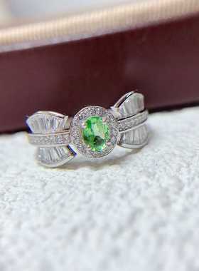 新款彩宝戒指925银镶嵌天然坦桑石沙弗莱黄色蓝宝石活口戒