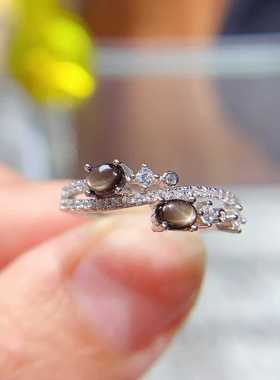 多宝戒指天然沙弗莱星光蓝宝石刻面蓝月光活口女戒s925银镶嵌首饰