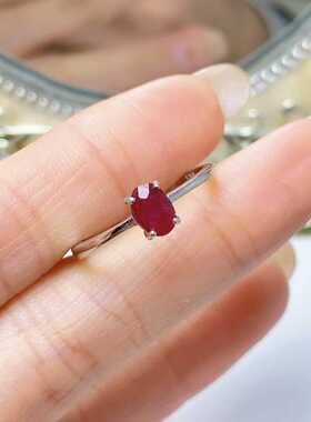 新款宝石戒指925银镶嵌天然红宝石活口可调女戒椭圆4*6日常百搭款