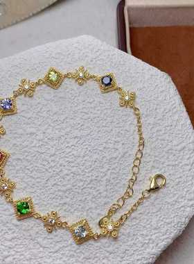 多宝手链925银镶嵌天然彩宝圆形宫廷风女可爱手饰坦桑镁铝石榴石