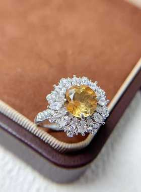 彩宝首饰豪华围钻款戒指s925银镶嵌天然多宝活口女手饰蓝托帕水晶