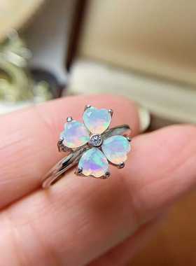 彩宝首饰多粒宝石戒指s925银镶嵌天然刻面心形活口女戒食指戒