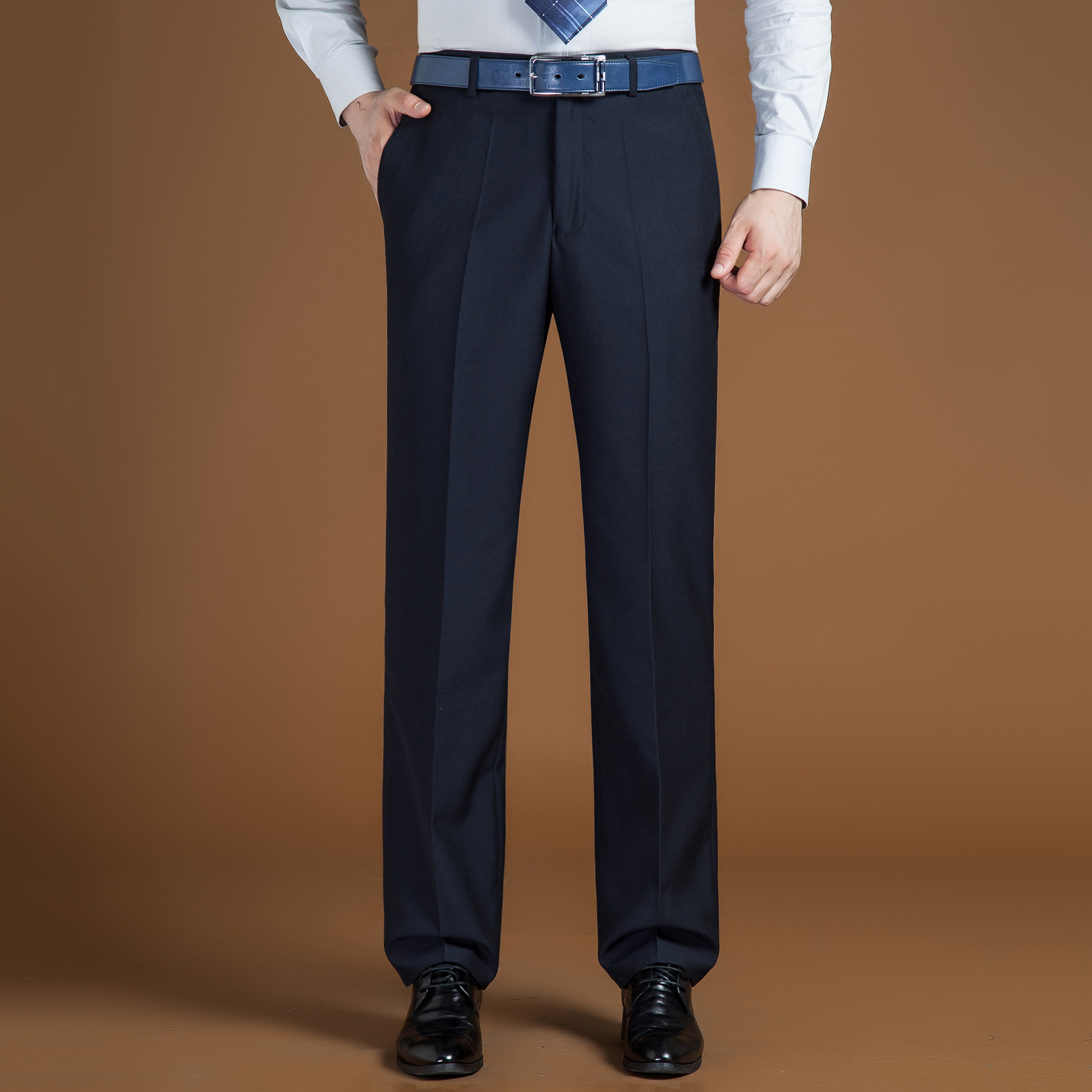 春秋厚款西裤中年男士抗皱免烫蚕丝西装裤直筒宽松垂感长裤男裤