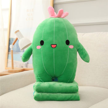 Plant Cactus Doll Pillow Girls Sleeping Bed Rag Doll Plush Toy Doll Blanket 2-in-1