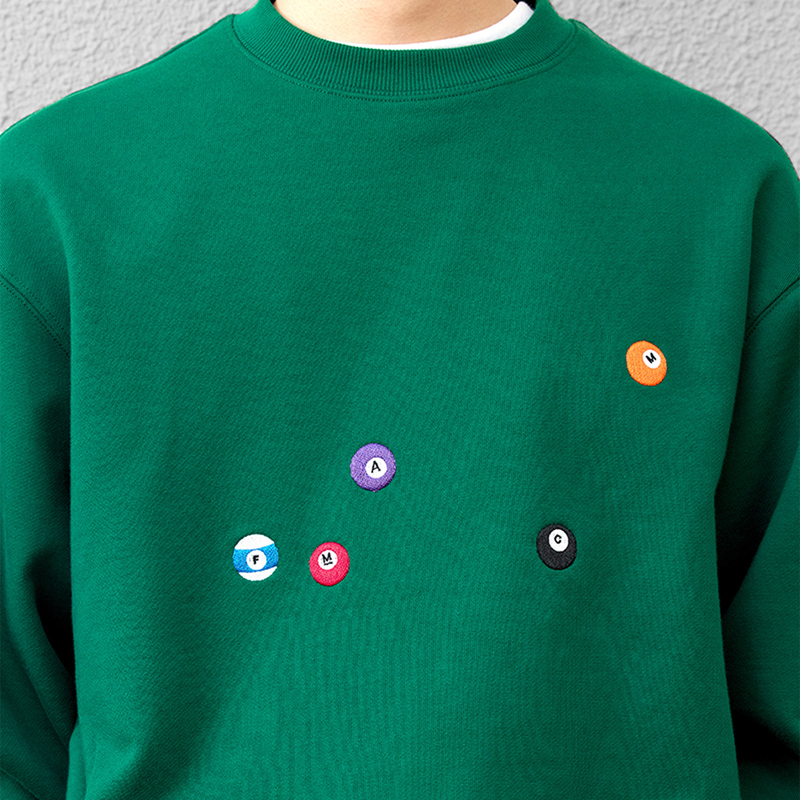 FMACM闷与狂 台球刺绣捏褶400g百搭纯色圆领套头卫衣2024秋上衣 - 图1