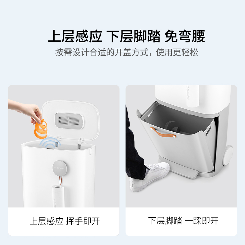 NST/纳仕达分类垃圾桶家用智能感应干湿分离双层厨房大号带盖筒 - 图1