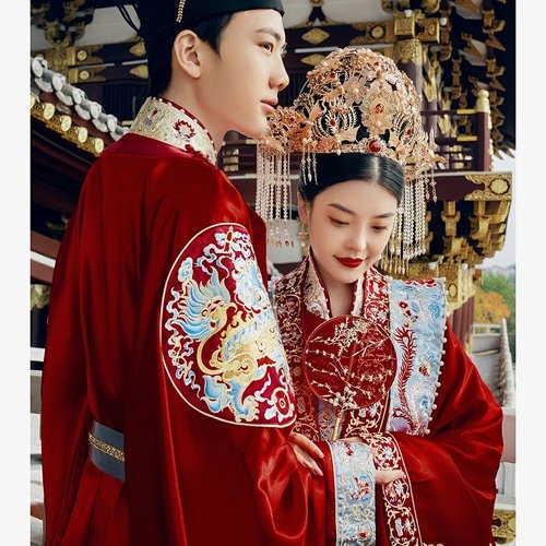 明制汉服婚服2025年新款重工礼服古代汉服新娘嫁衣凤冠霞帔出租 - 图1