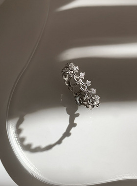 花环钻石镂空皇冠戒指可爱百搭开口戒指 铜锆石