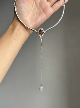 古着复古几何流苏吊坠项链女高级感颈链中古锁骨链