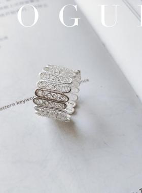 月如银小众设计花丝编织戒指蕾丝指环